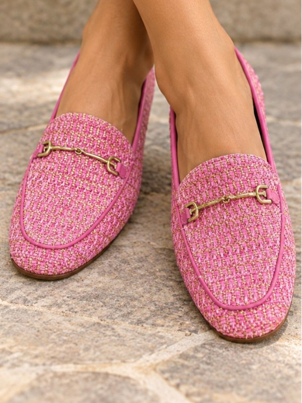 Sam Edelman Loraine Horsebit Loafers Size 8 Pink Tweed GUC